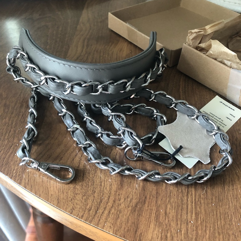 Braided Gray genuine Leather Chain Shoulder Silver Replacement Strap Virsa